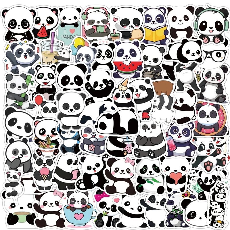 60 buah stiker Panda lucu menyenangkan pola kaya dekorasi dilukis tangan stiker grafiti alat tulis kolase buatan tangan
