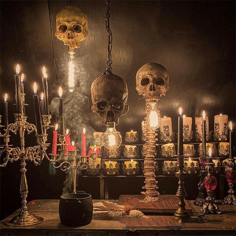 Horror Statue Halloween Skull Skeleton Lamp New Table Light Creative Party Ornament Prop Home Bedroom Decoration Scary Prop