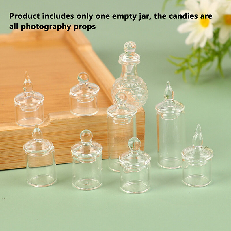 1:12 Dollhouse Miniature Clear Glass Jar Candy Bean Storage Bottle Tiny Jar With Cover Kitchen Decor Toy Doll House Accessories