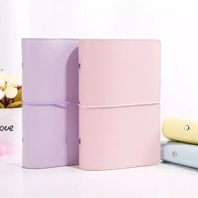 A6 Notebook Cover PU Leather Simple Solid Portable Travel Book Ring Binder 6-hole Bandages Strap Planning School Office Supplies