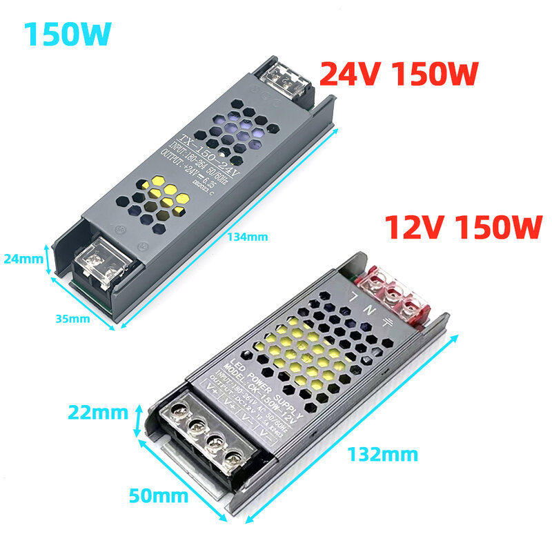 Ultra tipis pencahayaan transformer 220V untuk DC12V 24V 60W 100W 150W untuk CCTV LED Strip Power Supply Adapter