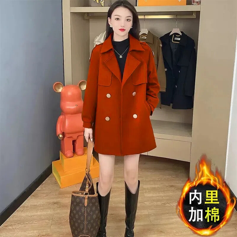 Clip Cotton Thickened Woolen Coat Female 2023 Autumn Winter New Loose Thin Fashion Temperament in the Long Senior Trench Coat X4