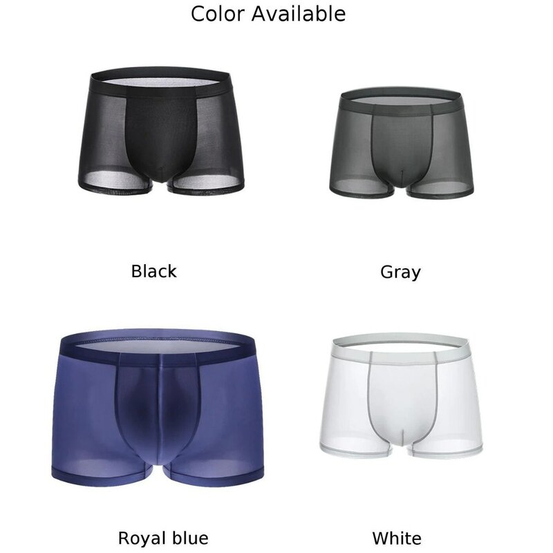 Men Sexy Boxer Briefs Thin Transparent Underwear Breathable Shorts See Through Trunks Underpants Erotic Lingerie Outfit Knickers