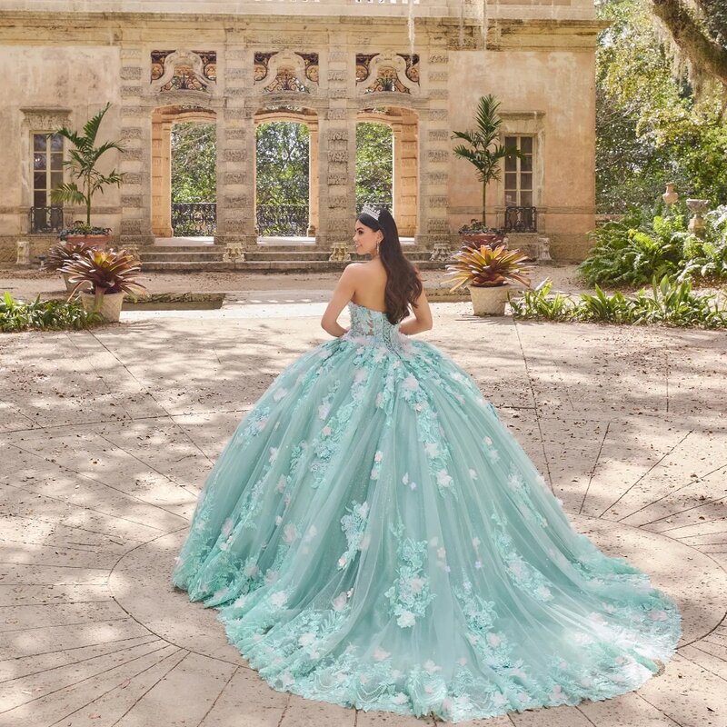 Красочная аппликация 3D цветочные платья Quinceanera романтическое милое 16-летнее платье принцессы с вырезом сердечком vestidos de anos
