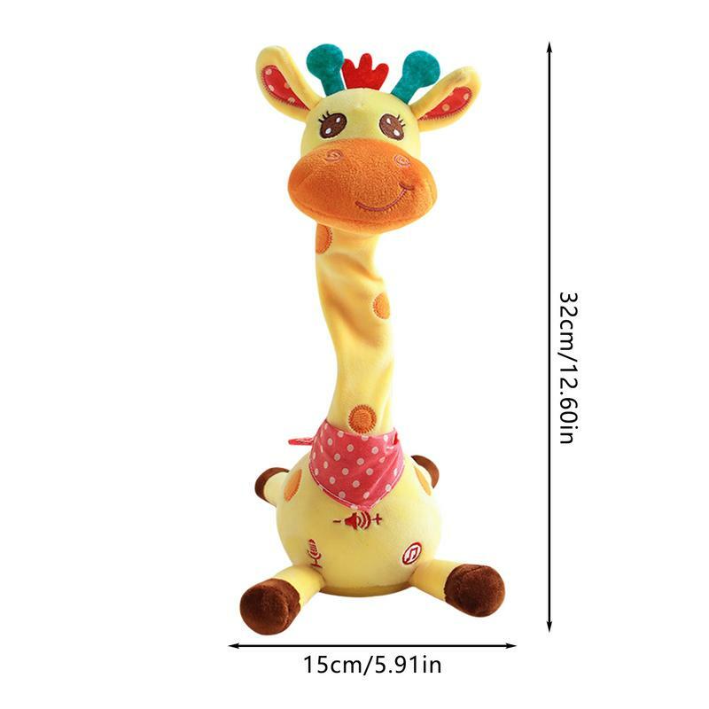 Canto de jirafa de peluche para niños pequeños, interactivo electrónico juguete, suave, de felpa, se ilumina y repite