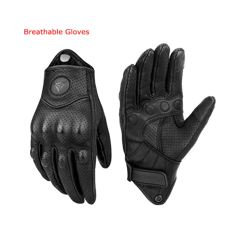 Guantes de cuero para motocicleta para hombre y mujer, protector transpirable para pantalla táctil, equipo de protección para Motocross