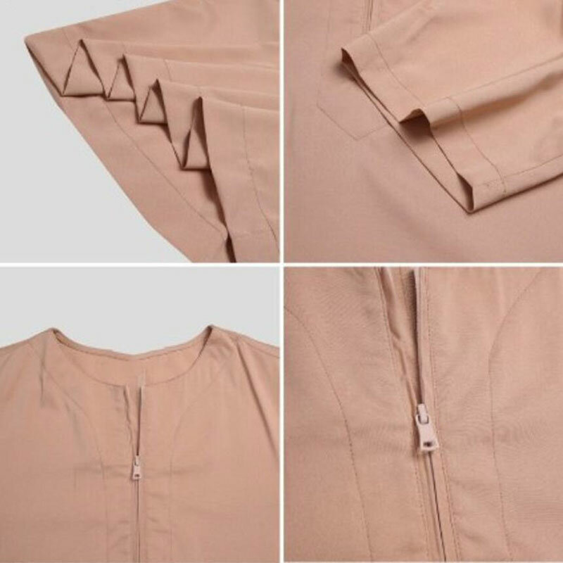Summer Muslim Middle East Arab Dubai Malaysia Female Short Sleeve Shirt Solid Color Zipper Islamic Robe Men's Casual Clothing