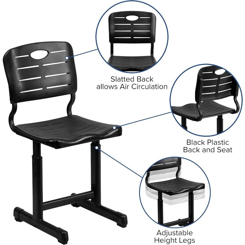 Verstelbare Hoogte Zwarte Studentenstoel Met Zwart Voetstuk Frame Dagelijks Gebruik Anti-Slip Vloerdoppen Voorkomen Stoel