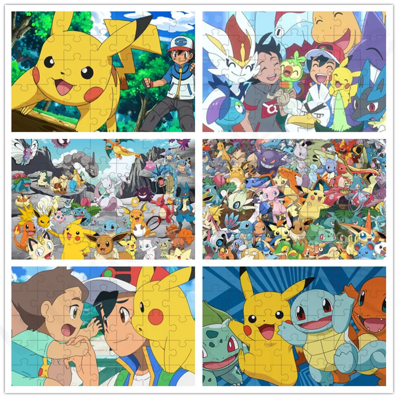 Rompecabezas de madera de dibujos animados para niños, juguetes educativos de Pokémon, regalos para niños, 35/300/500/1000 piezas