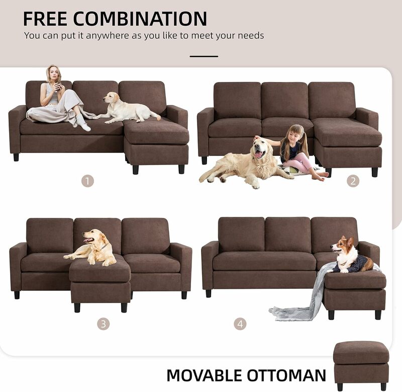 Shintenchi-sofá convertible en forma de L, mueble de 3 plazas, tela de lino moderna, reclinable reversible