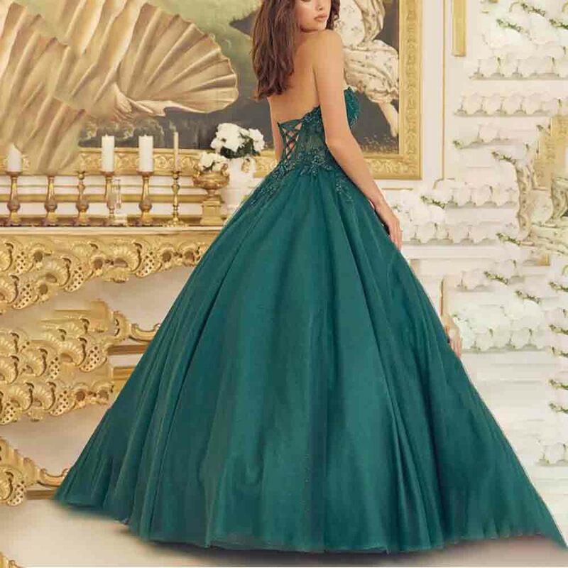 Ball Gown Sweetheart Strapless Floral Appliques Lace-up Back Strapless Floor-length Prom Dress