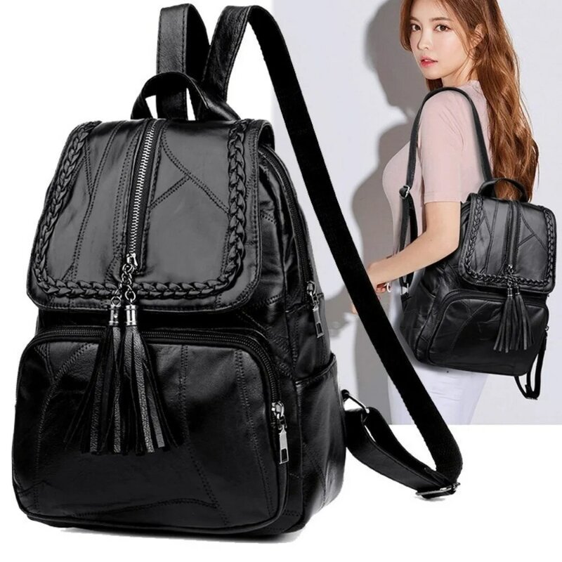 Fashion Leisure Women's Simple Backpack Travel Soft PU Leather Handbag Shoulder Bags for  Girls
