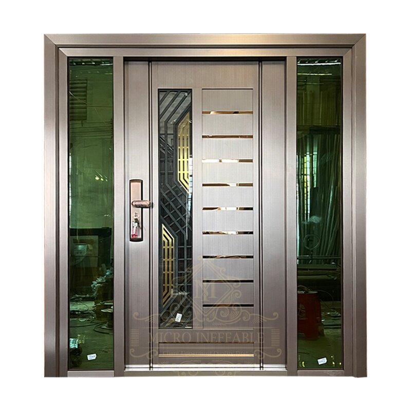 Puerta de entrada de estilo europeo con cristal tintado gris, entrada, tamaño personalizado, alta seguridad, gran oferta, precio de fábrica