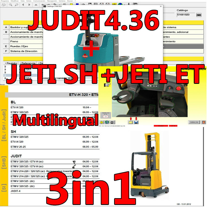 Jungheinrich 지게차 JETI SH 수리, JUDIT 4.36-진단 소프트웨어, JETI ET 부품 카탈로그 (v4.36), 만료되지 않음, 최신 3 in 1