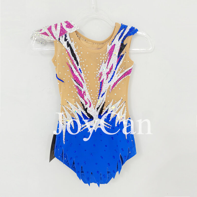 JoyCan rartic ginnastica body ragazze donne blu Spandex elegante abbigliamento da ballo per la competizione