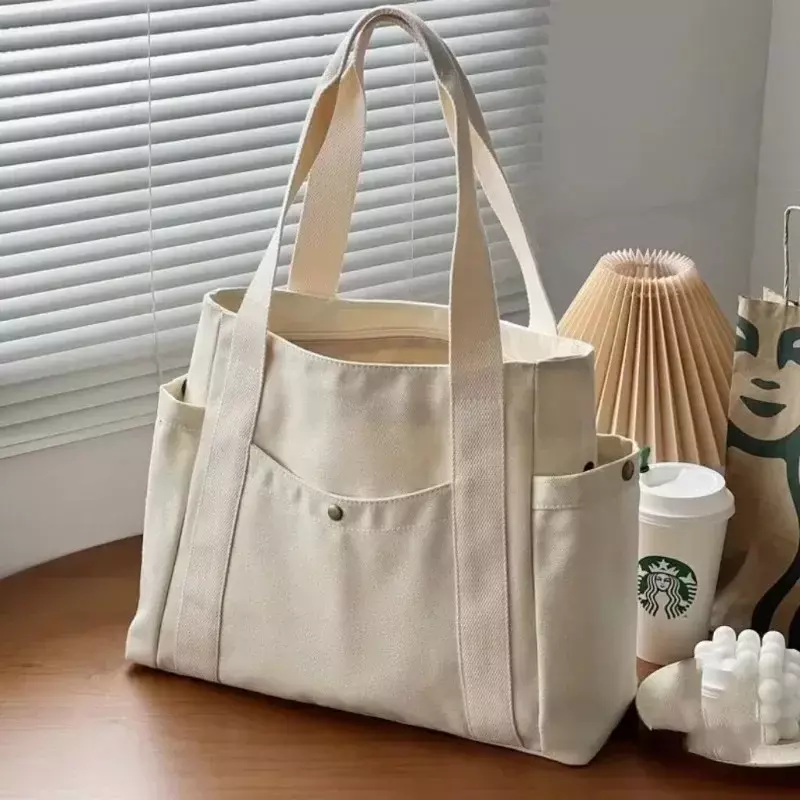 MJ03 tas Tote wanita kapasitas besar, tas bahu kanvas komuter tas tangan modis dan nyaman untuk dompet wanita
