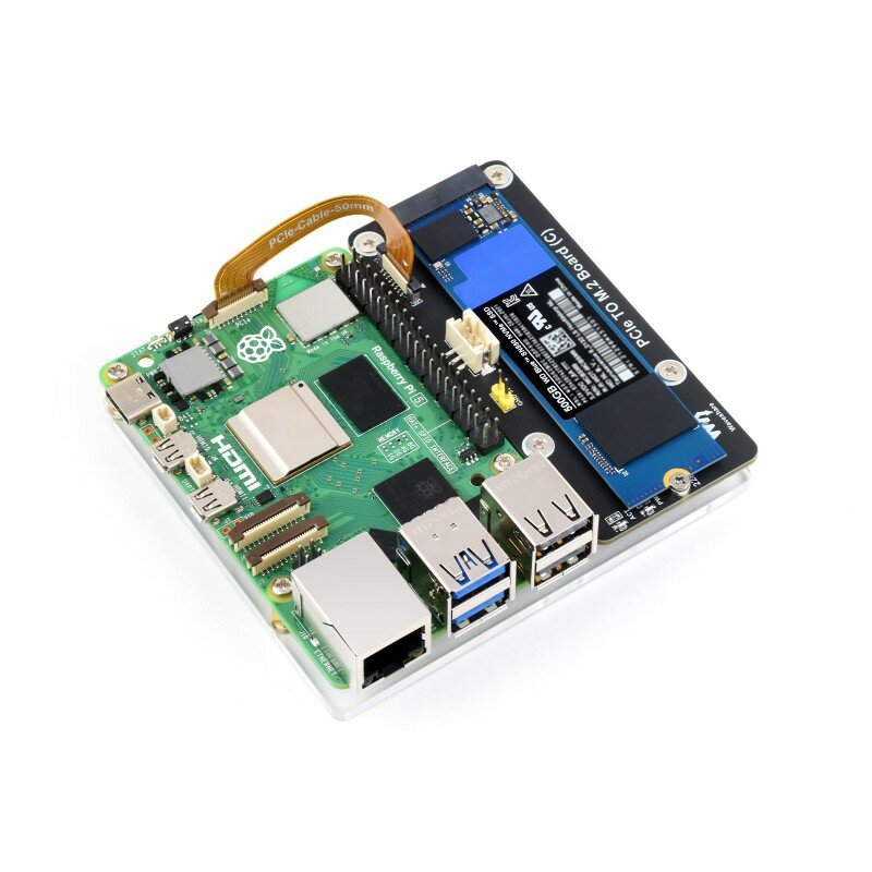 Waveshare PCIe ke USB 3.2 topi Gen1 atau adaptor M.2 untuk Pi 5 M.2 Solid State Drive kecepatan tinggi topi baca/tulis + standar