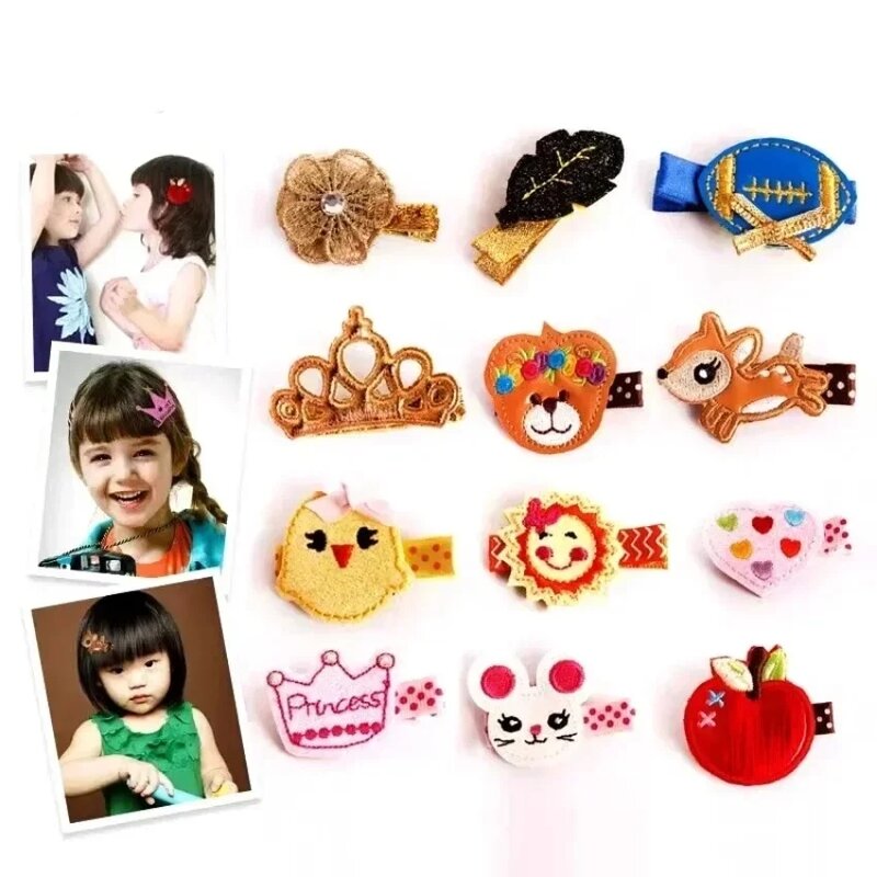 New Design Baby Girls Headwear Children Crown Hair Clips Embroidered Flowers Lovely Fruits Hairpins Cartoon Animal Hair Clips
