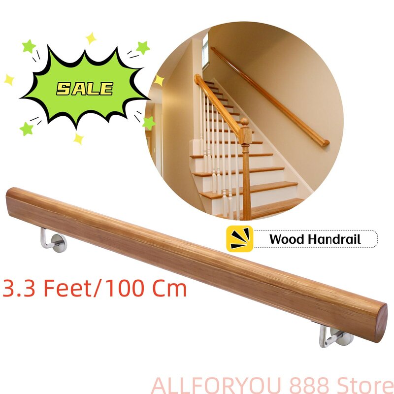 Pegangan kayu 100Cm, untuk pagar tangga Stepladder, Kit rel tangan dinding Non-Slip, pagar tangan keselamatan kokoh