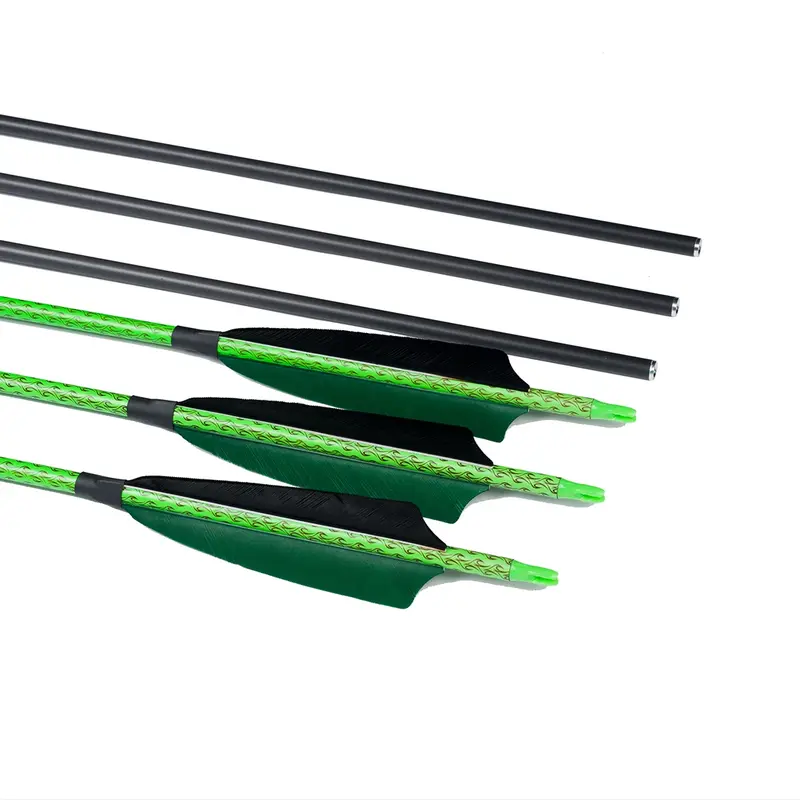 Linkboy-Arco recurvo de carbono para tiro con arco, 12 piezas, 300, 340 id6.2 mm, 5 pulgadas, pluma de pavo