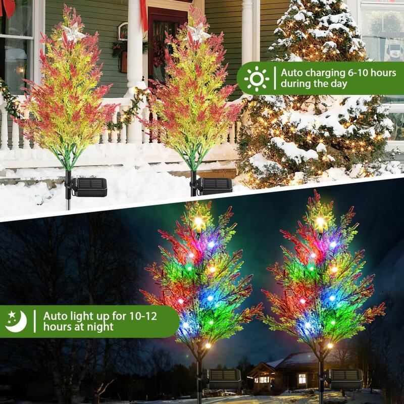 Lámparas solares de jardín de 2 piezas, luz Solar de Navidad de carga automática, camino en forma de árbol, luces solares para césped, decoración navideña