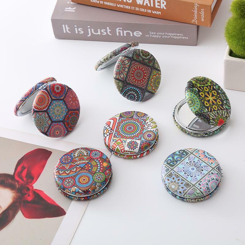 Bohemian Style Folding Makeup Mirror Potable Round Double Sided Magnifying Cosmetic Mirrors Women Mini Beauty Pocket Mirror