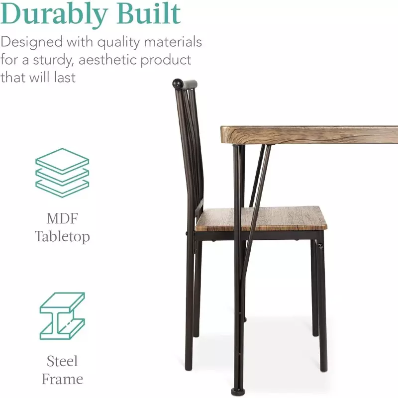 5-częściowy metalowy i drewniany wewnętrzny nowoczesny prostokątny zestaw meble stołowe do kuchni, jadalni, jadalni, kącika śniadaniowego