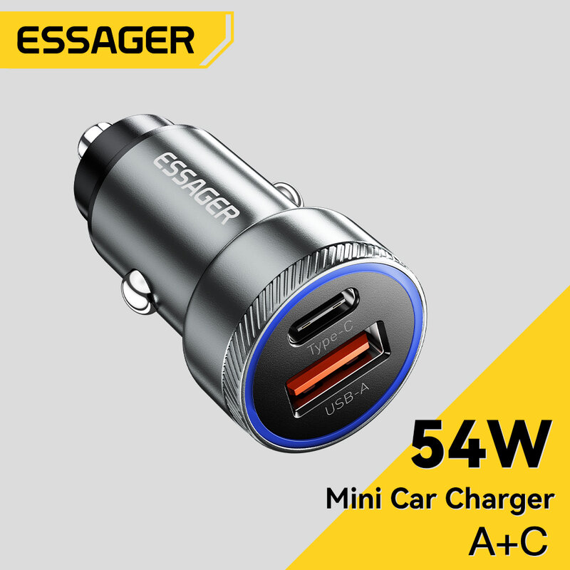 Caricabatteria da auto USB Essager 54W 5A Fast Charing QC 3.0 PD 3.0 SCP AFC caricabatterie per telefono da auto USB tipo C per iPhone Huawei Samsung Xiaomi
