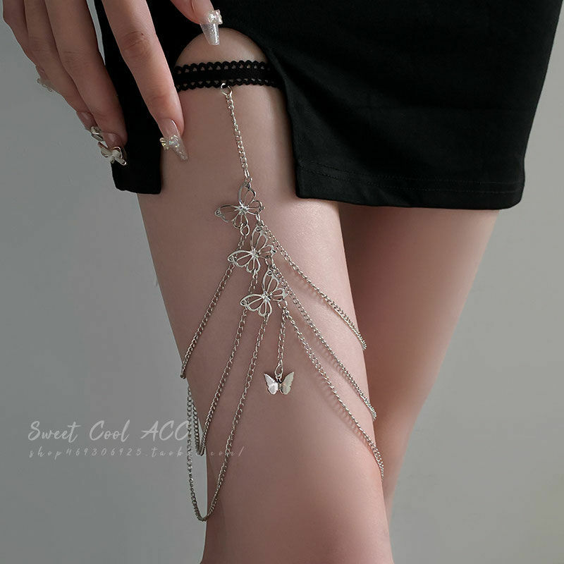 Tassel butterfly leg chain, European and American sexy spicy girl body chain, thigh accessories, trendy and cool
