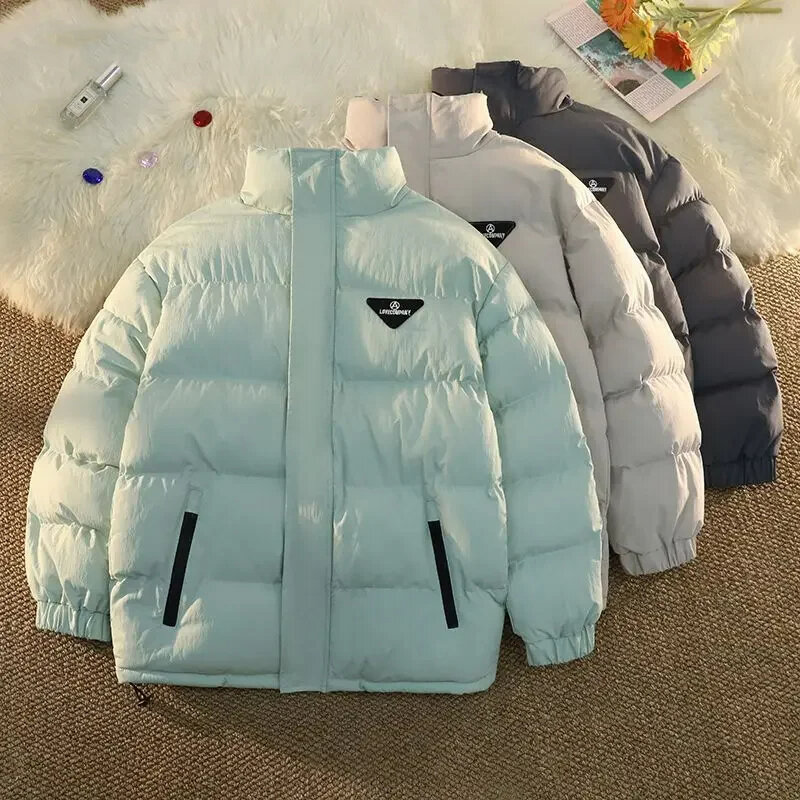 레트로 스타일 싱글 브레스트 파카, 따뜻한 두꺼운 레터 아플리케 재킷, 2023 겨울 여성 캐주얼 아우터, 빈티지 패션 코트
