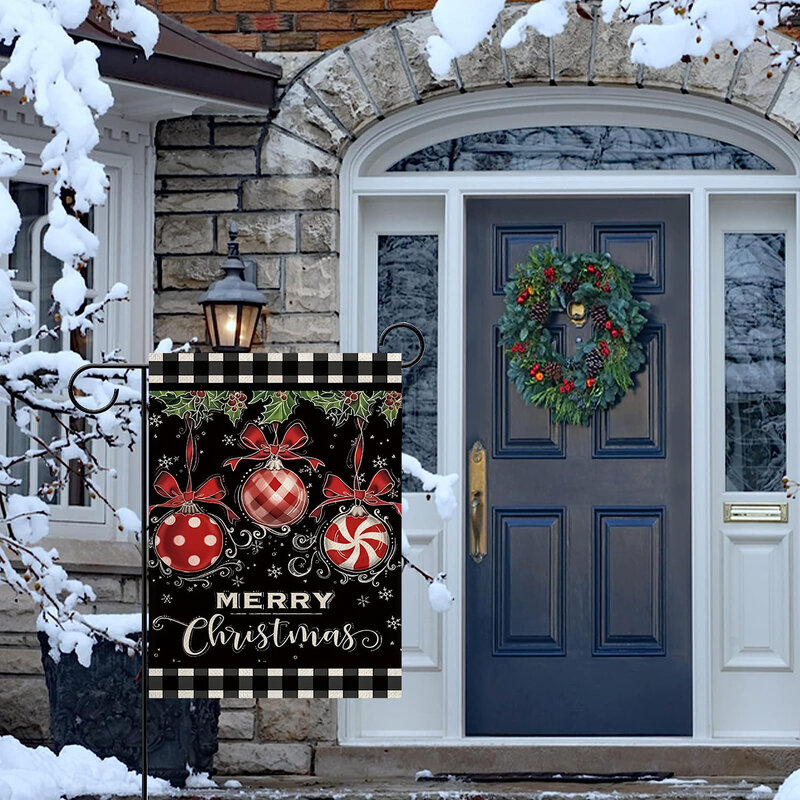 Drapeau à motif de cloche de wapiti de bonhomme de neige, drapeau de jardin imprimé double face de Noël, décoration de cour de ferme, hors mâts, 1PC