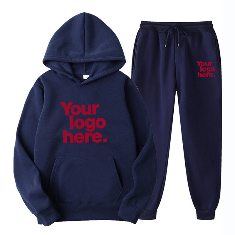 2023 hoodie dos homens diy conjunto de hoodie projetar seu logotipo moda com capuz agasalho terno masculino 2 pçs pulôver moletom com capuz + sweatpants