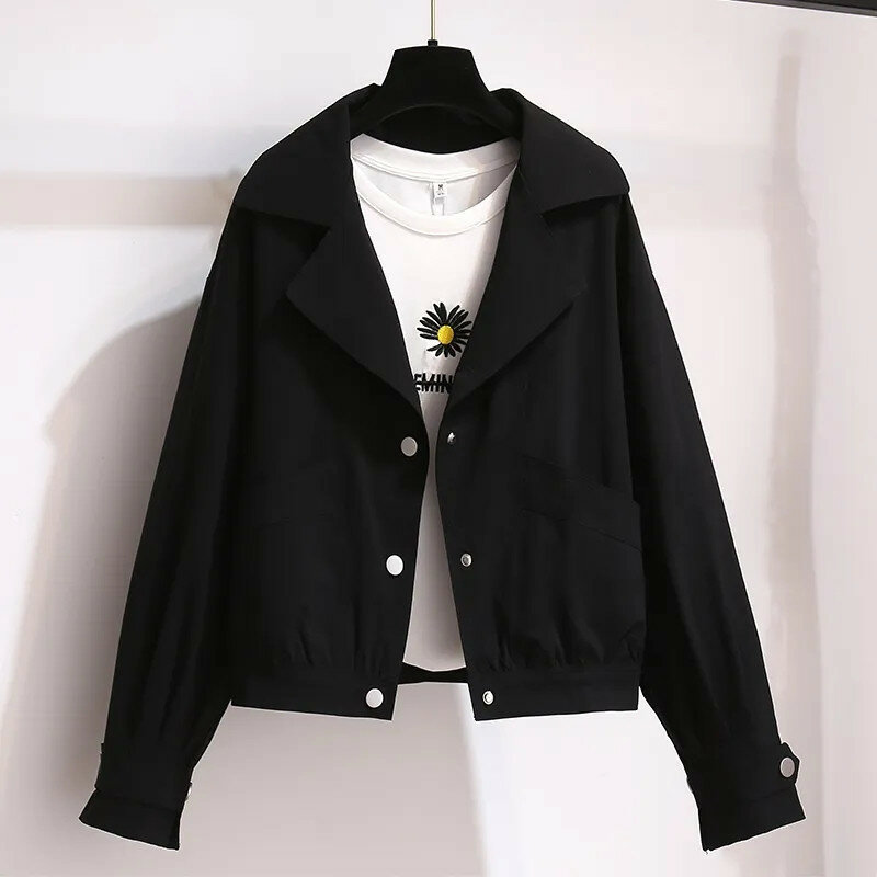 Women's Short Jacket With Suit Collar 2024 New Spring Autumn Coat Hong Kong Style Casual Outerwear Fashion Overcoat Female Tops