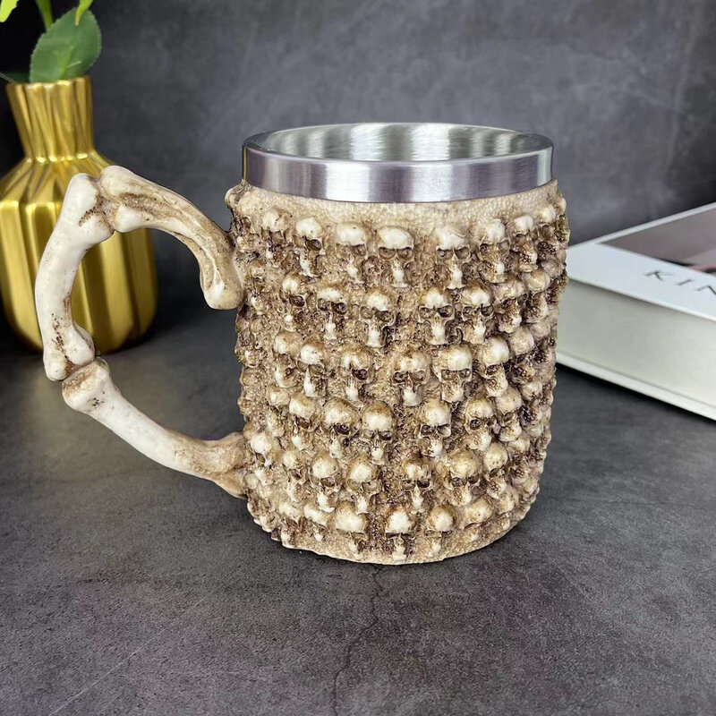 Medieval Viking Retro 3D Sword Skull Beer Mug With Stainless Steel Insert Resin Big Capacity Coffee Cups Men's Halloween Gift