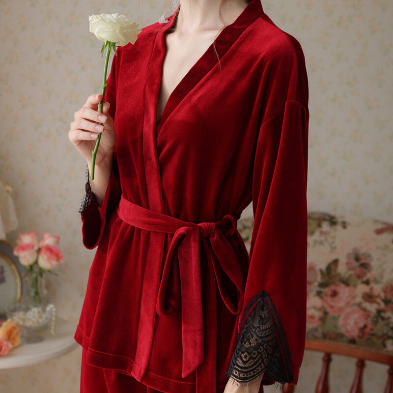 Set pigiama da donna nuovo arrivo intimo di alta qualità in velluto confortevole manica lunga da donna Sleep & Lounge Size S M L