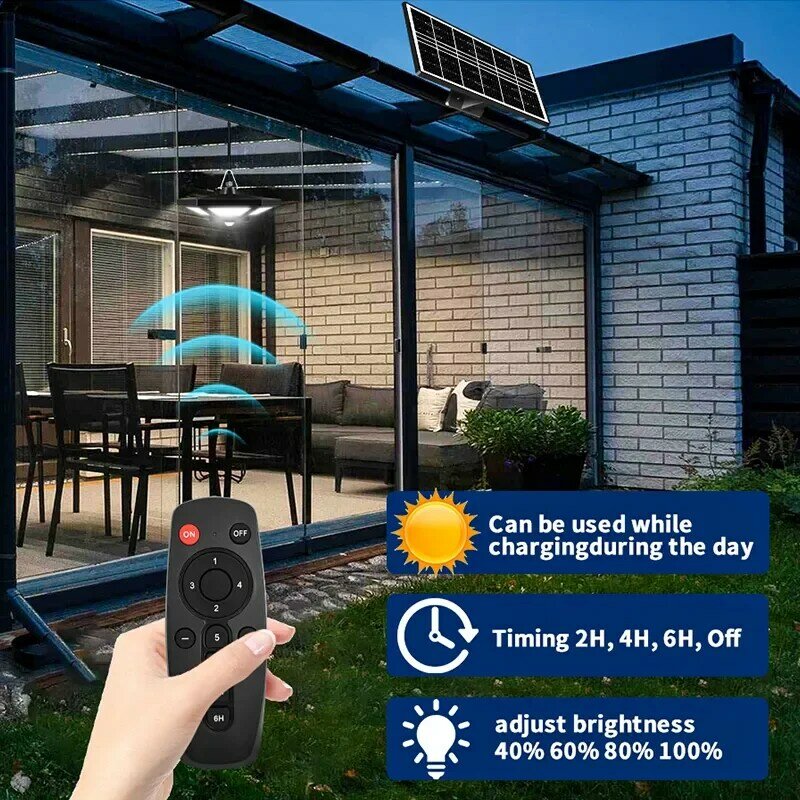 Koleksi AliExpress Lampu surya Shed, lampu liontin tenaga surya untuk dalam ruangan luar ruangan 180 LED 1000LM lampu surya dengan Remote kontrol untuk gudang Gazebo garasi