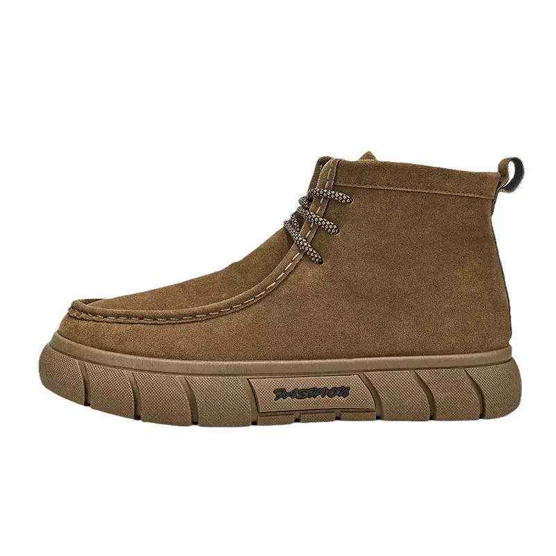 Men Retro Leather Shoes Thick Sole Mid Top Couple Casual Short Boots Autumn/Winter Men's Ankle Boots Thick Sole Desert Boots2024
