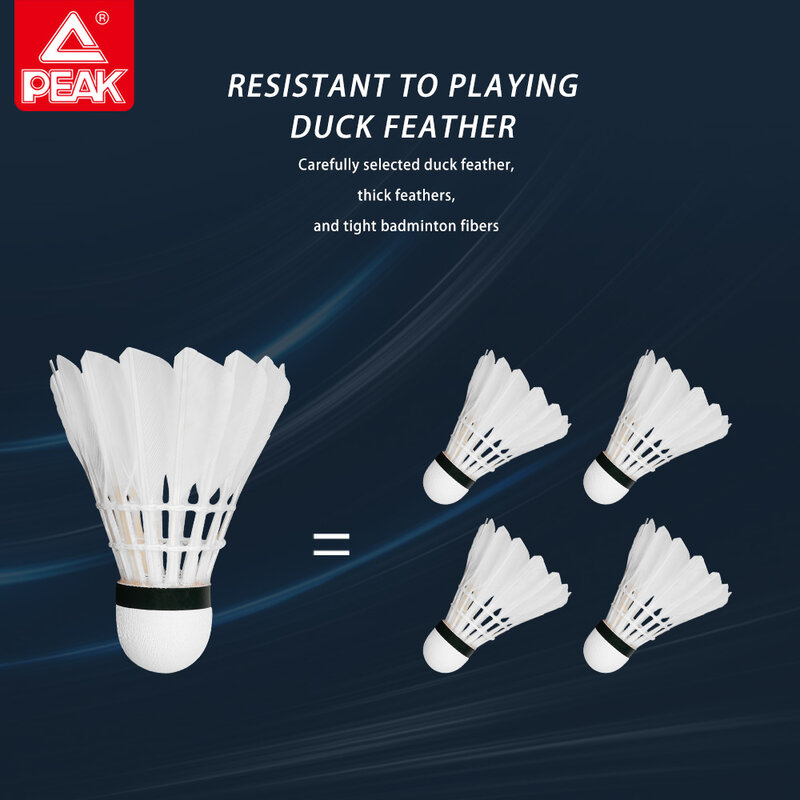 PEAK-Plumes de canard blanches professionnelles pour l'entraînement, tête en mousse durable pour le badminton, vol lisse, haute qualité, 6 pièces