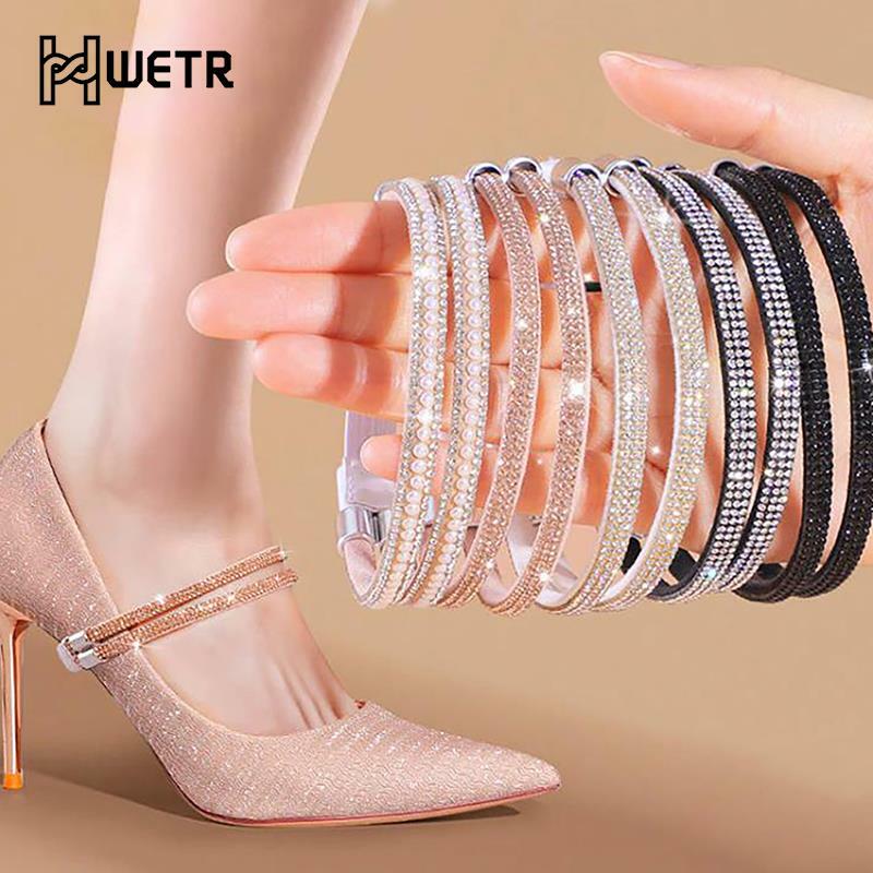 1Pair Women Shoeslaces for High Heels Shoes Decorations Buckle Lazy Shoelaces Elastic Band Anti Falling Heel Non-Slip Belt Strap