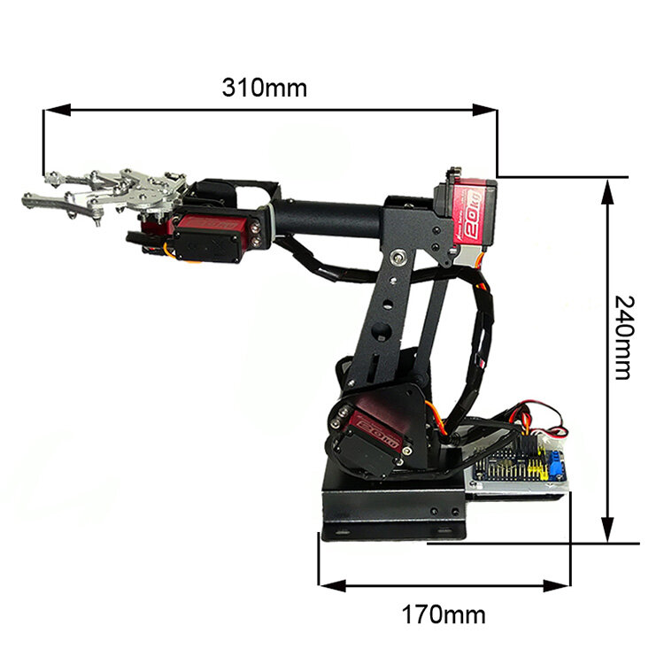 Ps2 Controle 6 DOF Robótico Braço Gripper Garra Vapor, DIY Manipulador para Arduino STM32 Robô, 6PCs, 180 Graus Programável