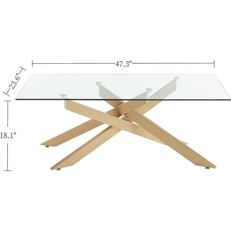거실용 직사각형 모던 커피 테이블, 강화 유리 탑 및 금속 관형 다리 디자인, 좌석 끝