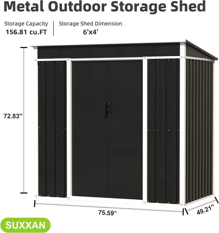 Metal Outdoor Storage Shed 6FT x 4FT, Steel Utility Tool Shed Storage House with Door & Lock, Metal Sheds Outdoor Storage