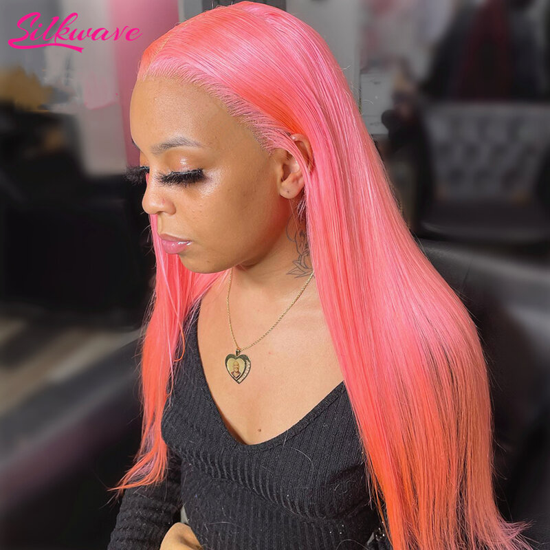 Peluca de cabello humano liso de 13x6 Hd para mujer, postizo de encaje Frontal, color rosa transparente, 13x4, predesplumada, 613