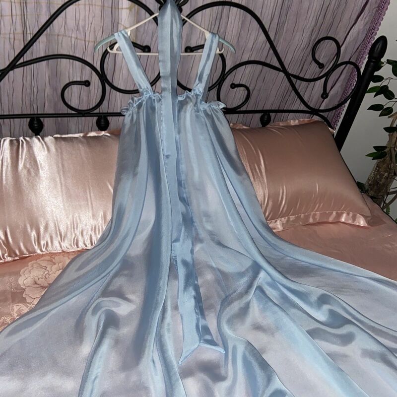 Глянцевое прозрачное ультратонкое женское атласное длинное платье без рукавов свободное платье с оборками спальный халат