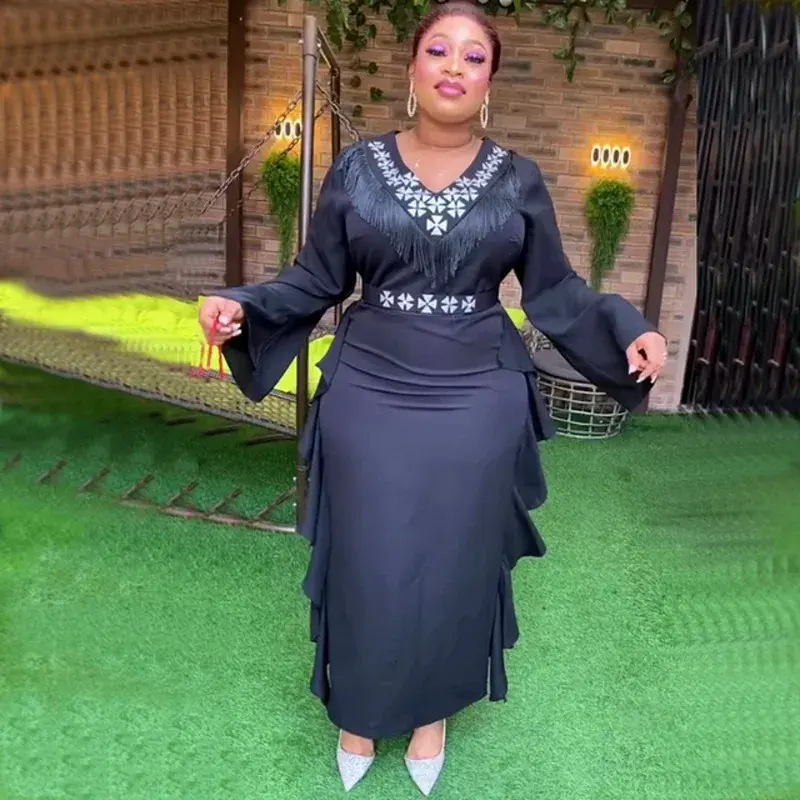 Gaun Afrika untuk wanita L-3XL ukuran Plus gaun malam Kaftan Muslim jubah Turki baru pakaian Afrika panjang pesta Dashiki Ankara
