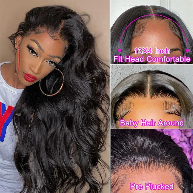 Perruque Lace Front Wig Body Wave Brésilienne Naturelle, Cheveux Humains, 13x4, HD, pour Femme