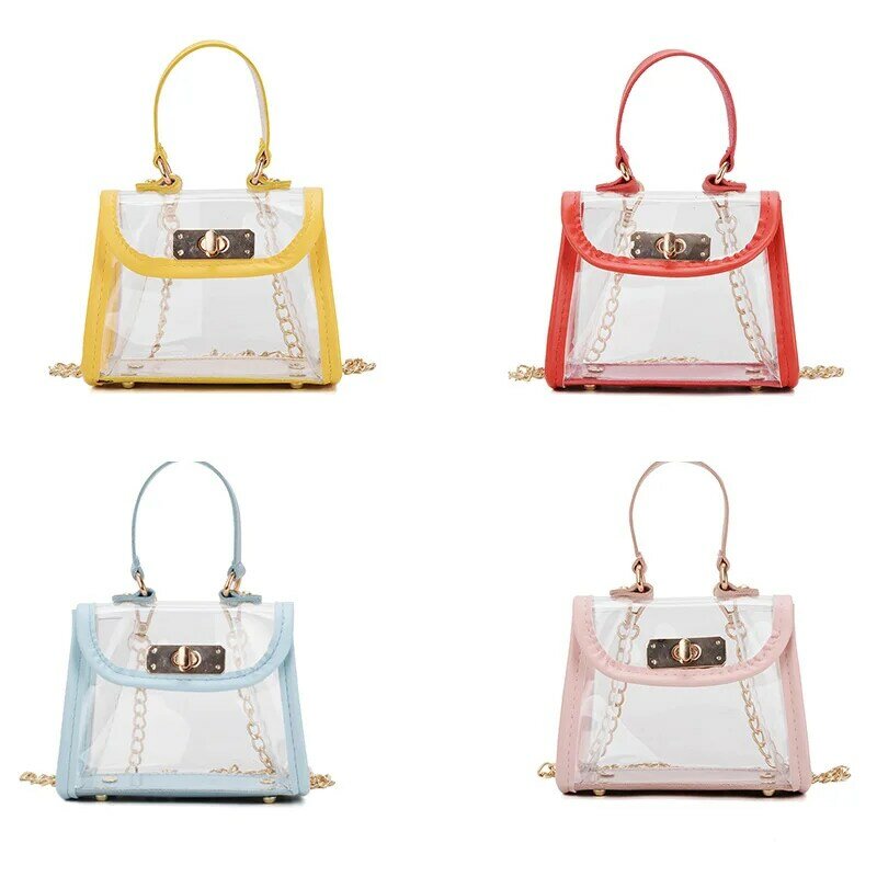 NEW-Korean Children's Bag Spring And Summer New Shoulder Bag Hit Color Transparent Tide Girls Baby Messenger Bag