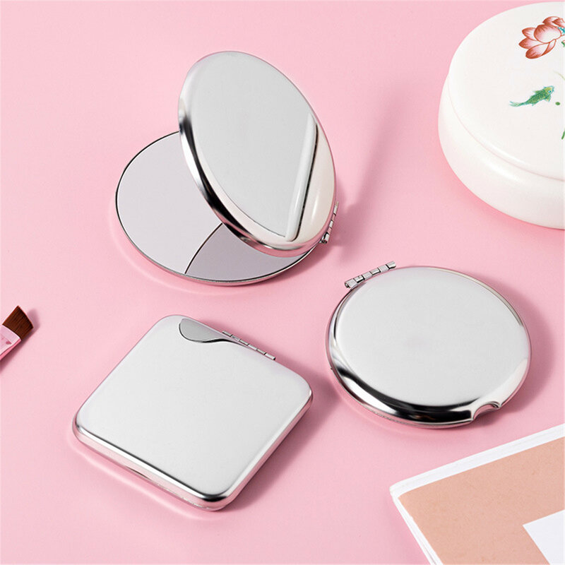 Espelho de maquilhagem retangular de dupla face portátil, aço inoxidável, retangular, elegante, de alta definição