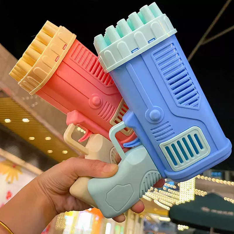 Bubble Gun giocattoli per bambini Rocket 32 fori bolle di sapone a forma di mitragliatrice soffiatore automatico con luce giocattolo all'aperto regali Party