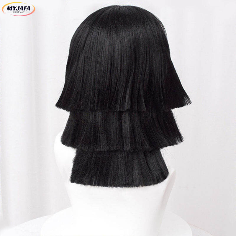 Perruque de Cosplay Obanai Igflats de Haute Qualité, Cheveux Courts Noirs de Style Anime avec Bonnet